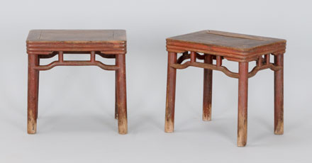 pair of bamboo-style cypress stools